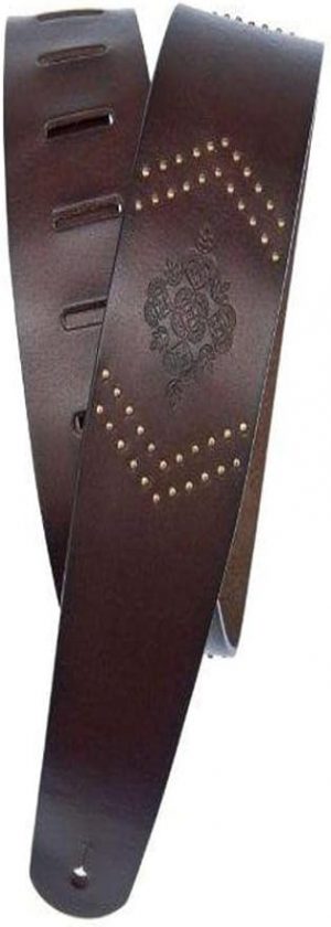 Embossed Studded Brown Guitar Strap