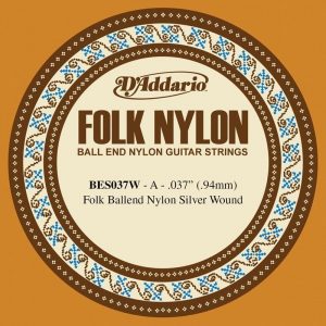 D'Addario SINGLE CLASSICAL / FOLK GUITAR SILVER WOUND 037 BALL END