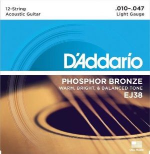 D'Addario Phosphor Bronze 12-String Acoustic Guitar Strings -  EJ38 Light Gauge