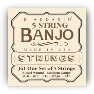 D'Addario Nickel Wound 5-String Banjo Strings, EJ61 Medium