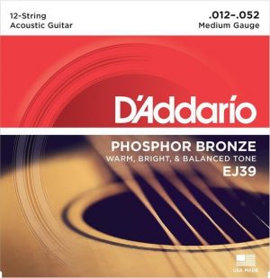 D'Addario Phosphor Bronze 12-52 Medium 12-String Acoustic Guitar Strings